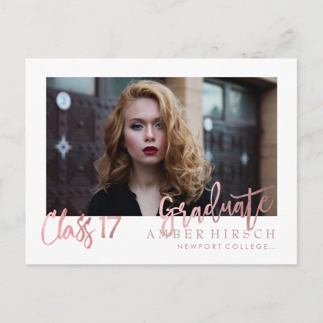 Postal De Invitación Fotos de graduados de PixDezines 2017/Faux Rosa Go (Anverso)