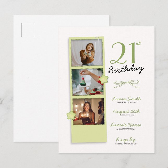 Postal De Invitación Fotos de moda de Polaroid Cumpleaños (Anverso / Reverso)