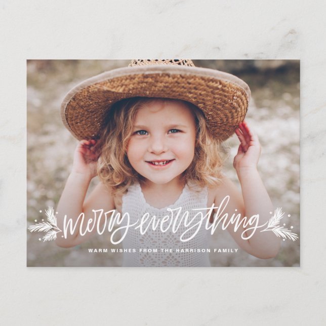 Postal De Invitación Fotos de Navidades con letras de "Merry Everything (Anverso)