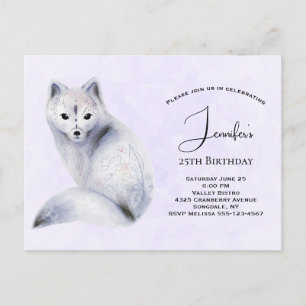 Postal De Invitación Fox nórdica con marcas florales