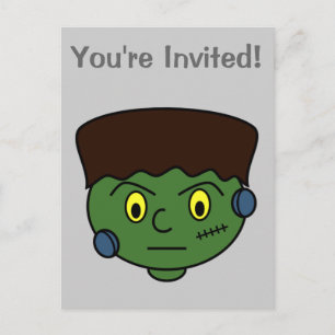 Postal De Invitación Frankenstein Dibujo Animado de Halloween