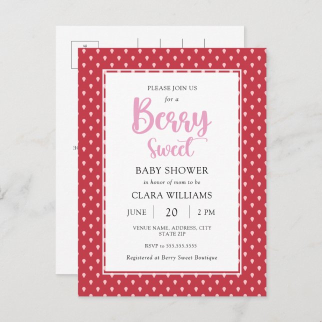 Postal De Invitación Fresa Berry Sweet Budget Baby Shower Invitati (Anverso / Reverso)
