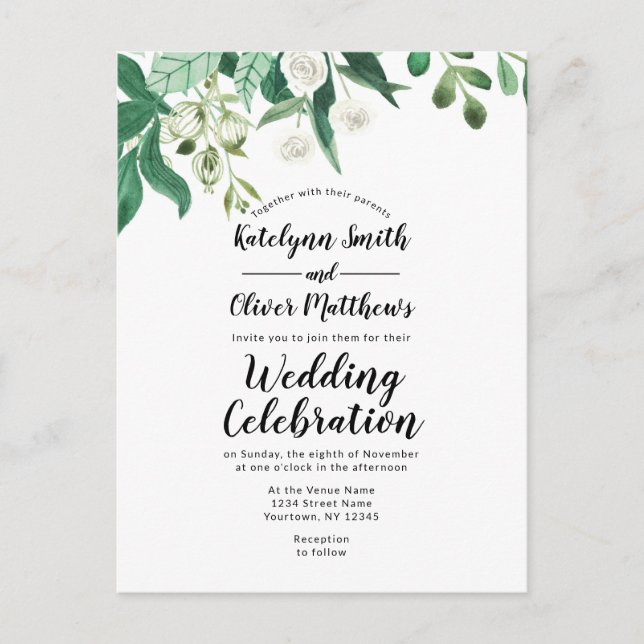 Postal De Invitación Fresco Foliage Botanical Top Border Trendy Boda (Anverso)