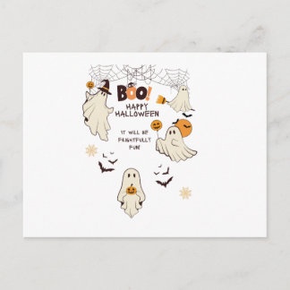 Postal De Invitación Frightfully Fun Ghosts – Cute Halloween Cartoon 