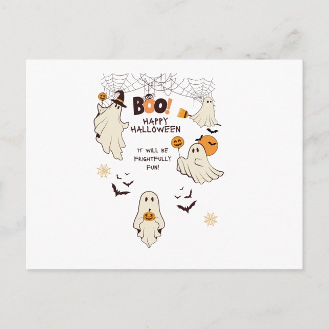 Postal De Invitación Frightfully Fun Ghosts – Cute Halloween Cartoon  (Anverso)