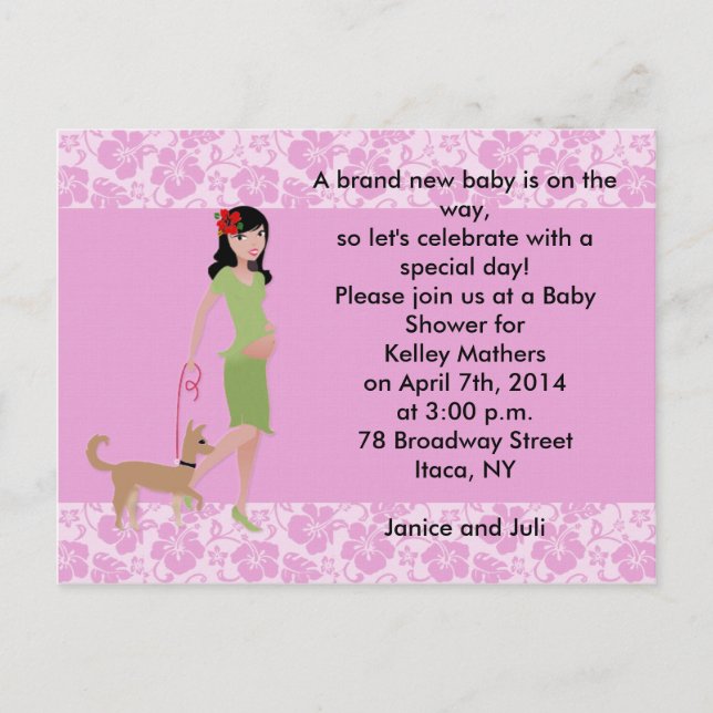 Postal De Invitación Frontera hawaiana con mamá moderna con perro (Anverso)