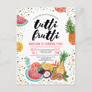 Postal De Invitación Fruta amarilla tropical multicolor Tutti Frutti