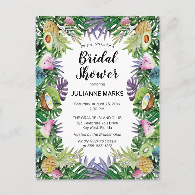 Postal De Invitación Fruta tropical | Verdor Ducha de Novias de Verano (Anverso)