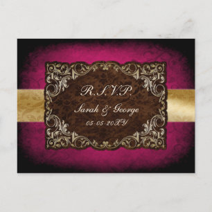 Postal De Invitación Fuchsia Ornamental Rústica Y Boda Del Oro