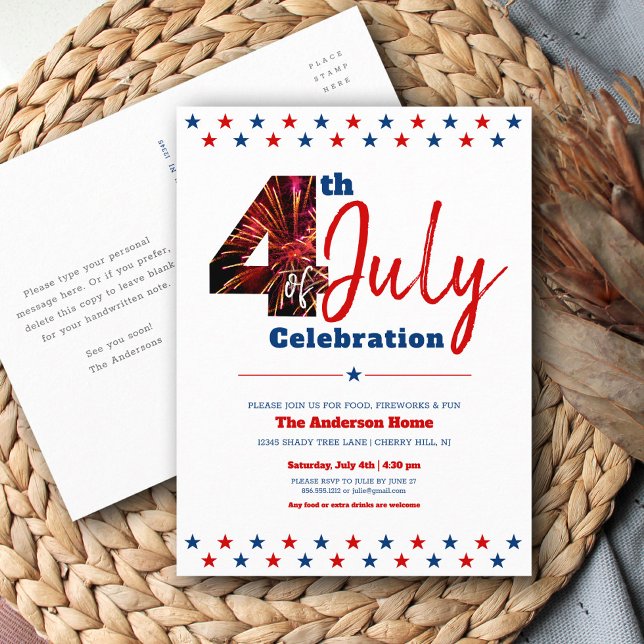 Postal De Invitación Fuegos artificiales audaces modernos 4 de julio Pa (Subido por el creador)