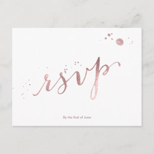 Postal De Invitación Fuente de RELIEVE METALIZADO DORADO/SCRIPT de ROSA