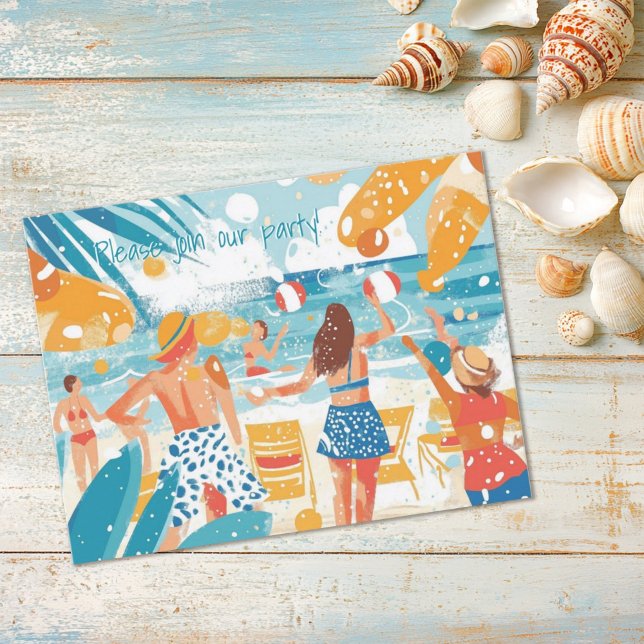 Postal De Invitación Fun Beach Scene Ilustracion Fiesta (Subido por el creador)