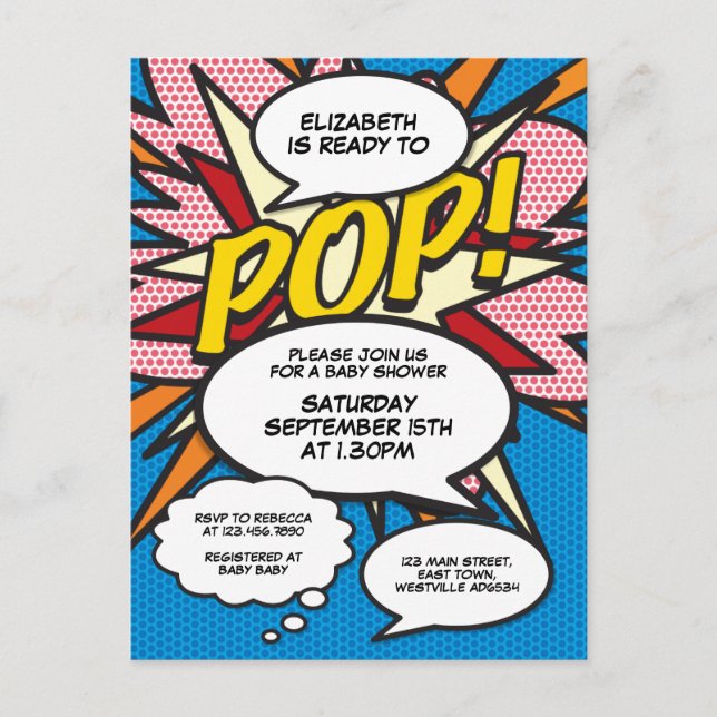 Postal De Invitación Fun Blue Baby Shower Sprinkle Photo Comic Book (Anverso)