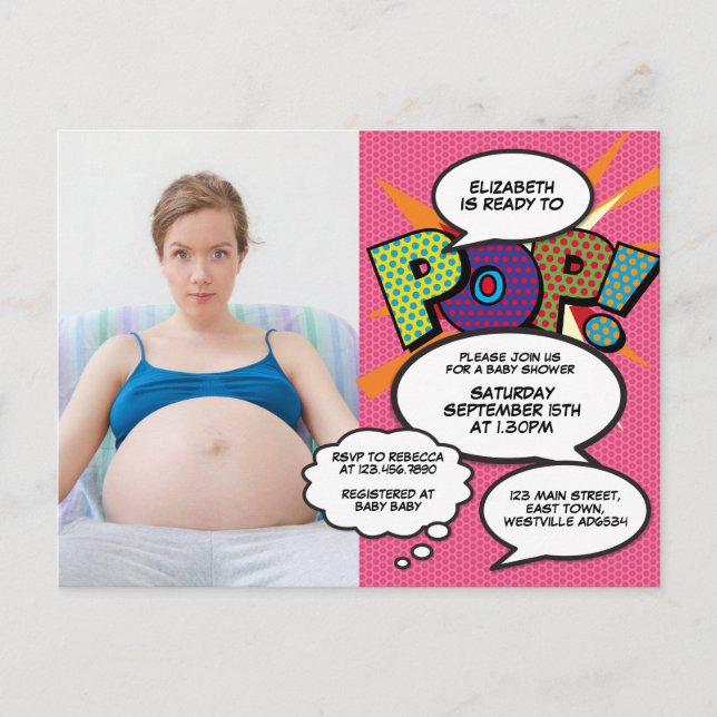 Postal De Invitación Fun moderno foto Baby Shower Pink (Anverso)