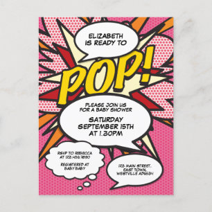 Postal De Invitación Fun Pink Baby Shower Sprinkle Photo Comic Book