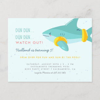 Postal De Invitación Fun Pool Fiesta Shark Arm Bands Niños Cumpleaños