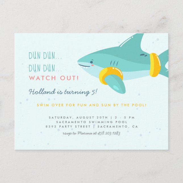 Postal De Invitación Fun Pool Fiesta Shark Arm Bands Niños Cumpleaños (Anverso)