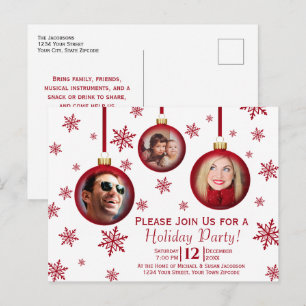Postal De Invitación Fun Red Navidades Baubles 3 Fiesta de Fútbol