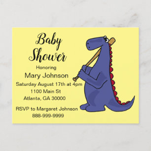 Postal De Invitación Fundido jugador de béisbol Dinosaur Baby Shower