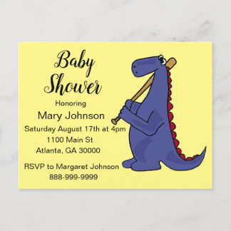 Postal De Invitación Fundido jugador de béisbol Dinosaur Baby Shower