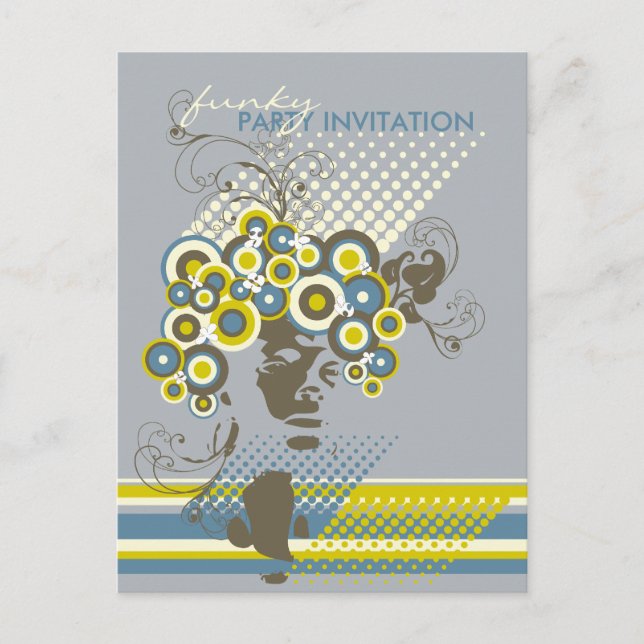 Postal De Invitación Funky Bloom Hair *04 Party Invitation Postcard (Anverso)
