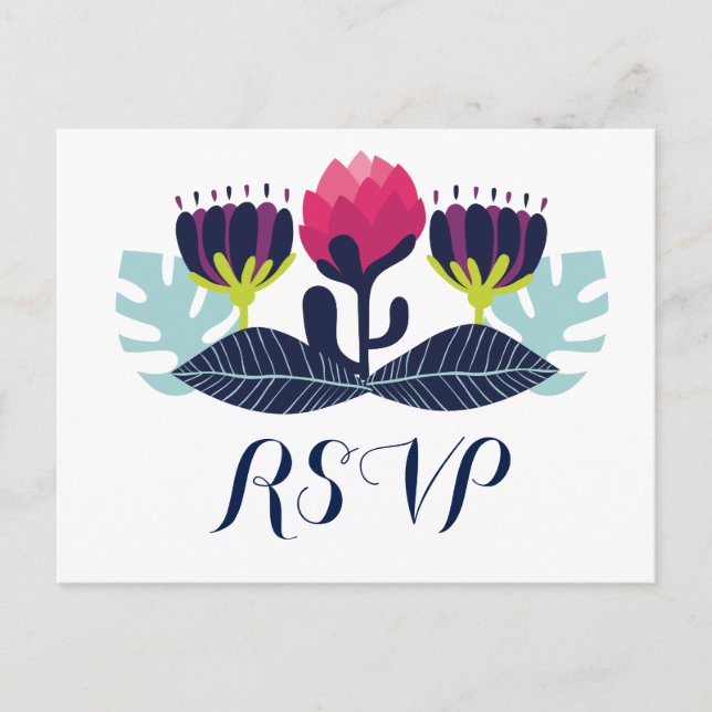 Postal De Invitación Funky Floral Wedding RSVP Postcard (Anverso)