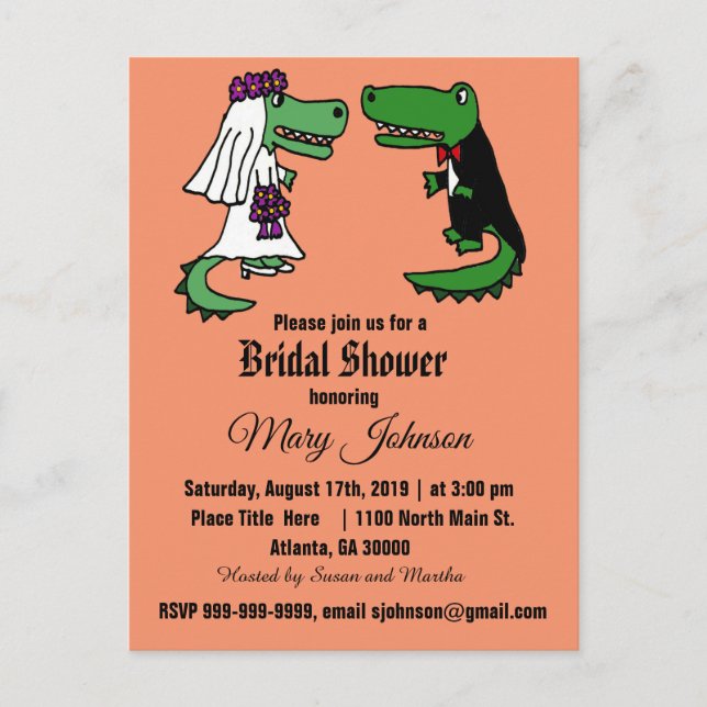 Postal De Invitación Funny Alligator Boda (Anverso)