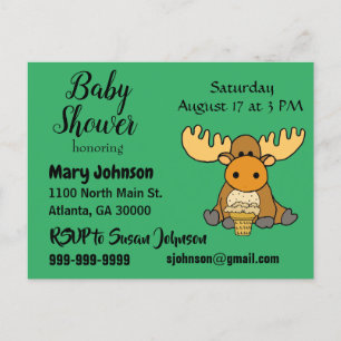 Postal De Invitación Funny Baby Moose Baby Shower