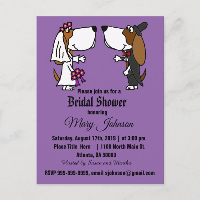 Postal De Invitación Funny Basset Hound Dog Boda (Anverso)