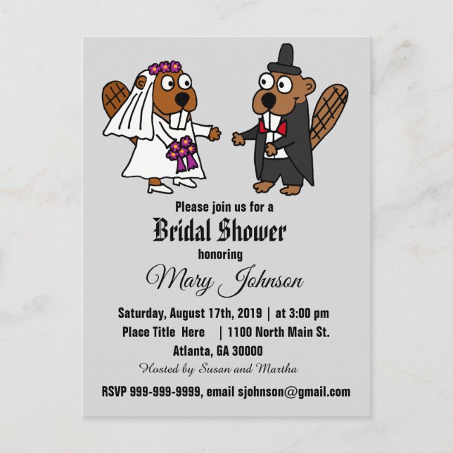 Postal De Invitación Funny Beaver Boda Personalizado (Anverso)
