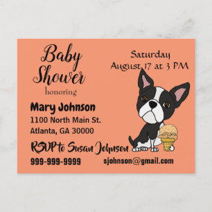 Postal De Invitación Funny Boston Terrier Ice Cream Baby Shower