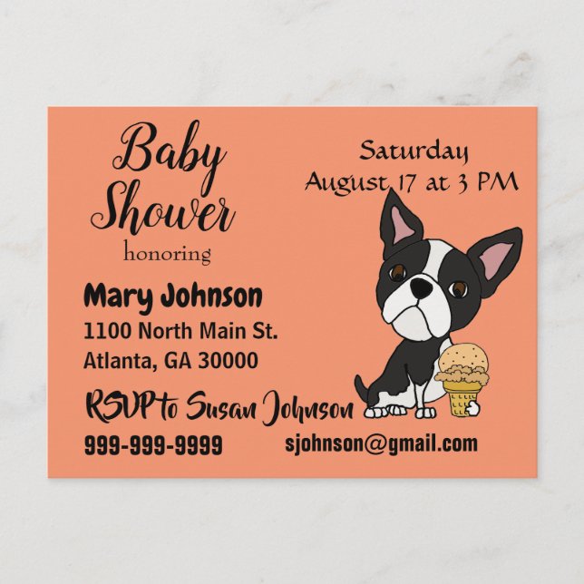 Postal De Invitación Funny Boston Terrier Ice Cream Baby Shower (Anverso)