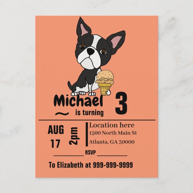 Postal De Invitación Funny Boston Terrier y la fiesta de cumpleaños del (Anverso)