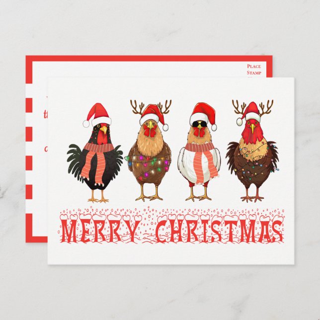 Postal De Invitación Funny Chicken Farm Farmer Country Navidades (Anverso / Reverso)