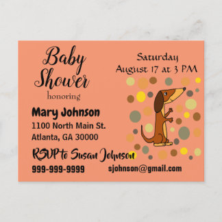 Postal De Invitación Funny Dachshund Dog Baby Shower