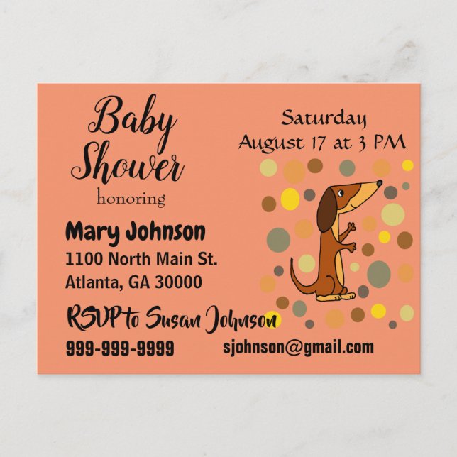 Postal De Invitación Funny Dachshund Dog Baby Shower (Anverso)