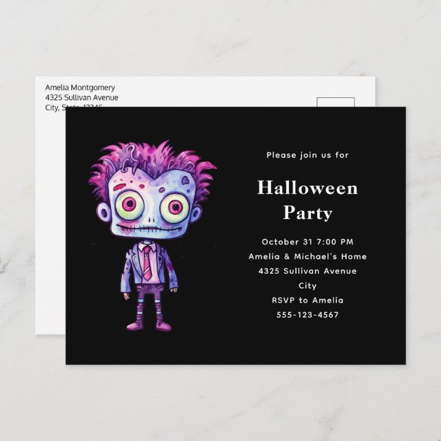 Postal De Invitación Funny Frankenstein Monster Halloween Fun (Anverso / Reverso)