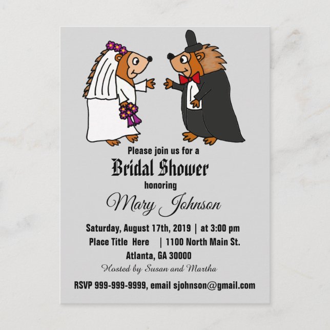 Postal De Invitación Funny Hedgehog Boda Personalizado (Anverso)