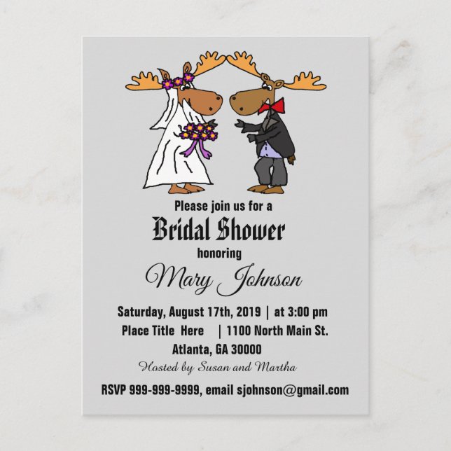 Postal De Invitación Funny Moose Boda Personalizado (Anverso)