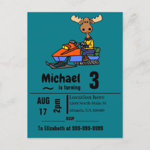 Postal De Invitación Funny Moose Snowmobling