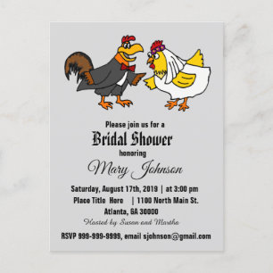 Postal De Invitación Funny Rooster y Hen Boda