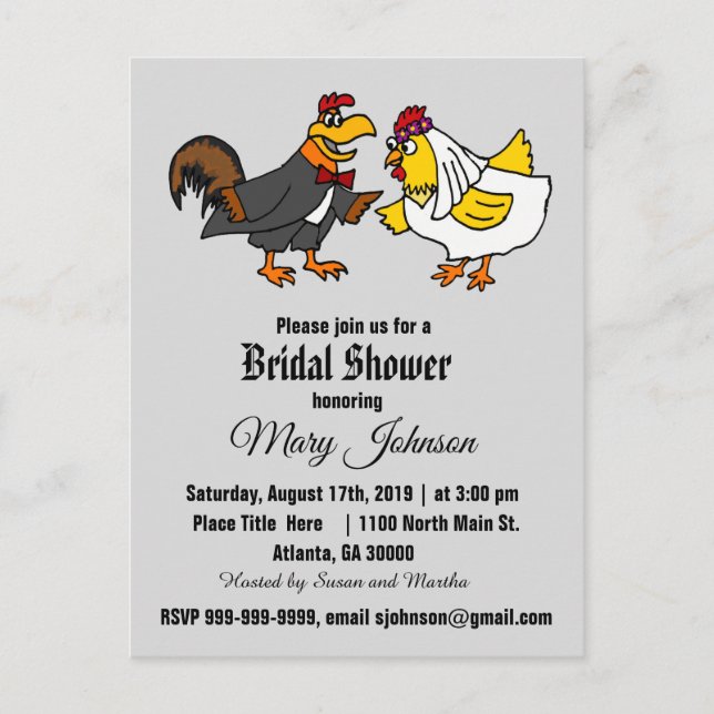 Postal De Invitación Funny Rooster y Hen Boda (Anverso)