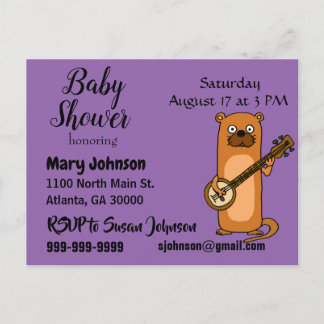 Postal De Invitación Funny Sea Otter Jugando Banjo Baby Shower