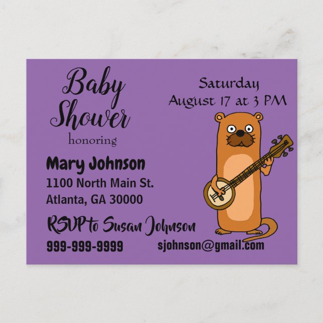 Postal De Invitación Funny Sea Otter Jugando Banjo Baby Shower (Anverso)