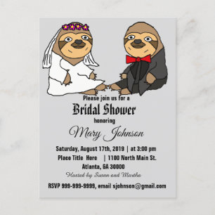 Postal De Invitación Funny Sloth Boda Personalizado