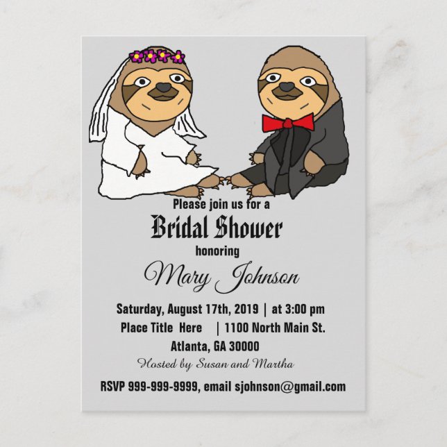 Postal De Invitación Funny Sloth Boda Personalizado (Anverso)