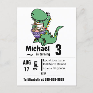 Postal De Invitación Funny T-rex Dinosaur eating Ramen Noodles