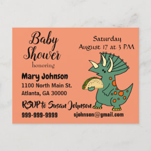 Postal De Invitación Funny Triceratops comiendo Taco Baby Shower