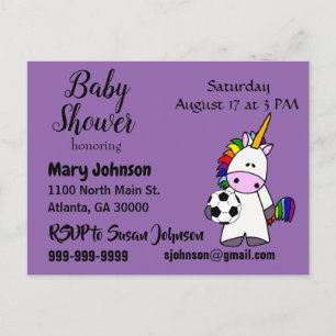 Postal De Invitación Funny Unicorn Jugando Fútbol Baby Shower