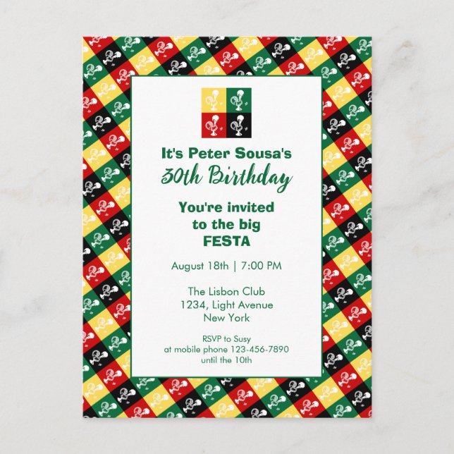 Postal De Invitación Gallo de Barcelos Fiesta de Cumpleaños (Anverso)